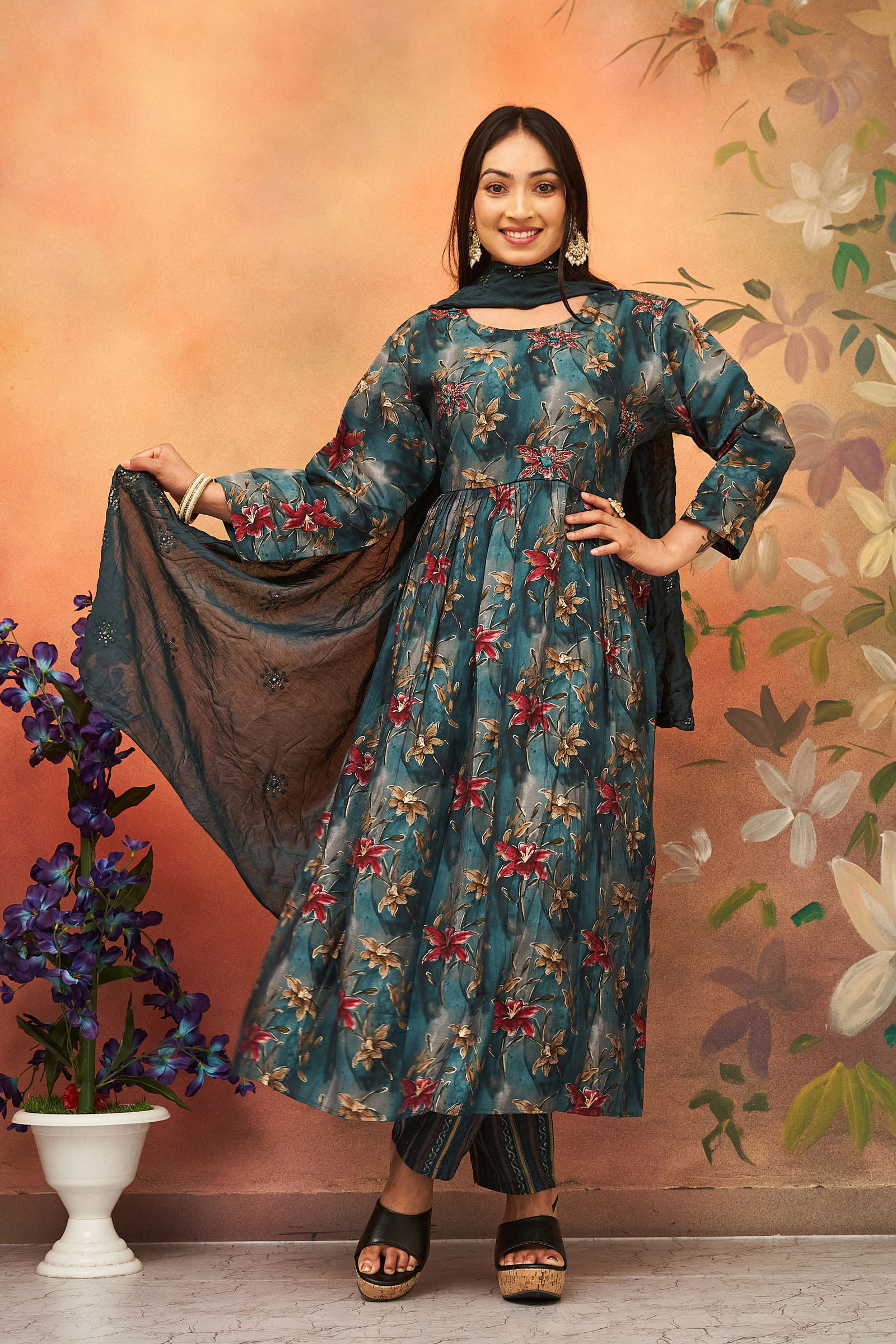 Kangana Banwery Viscose Chanderi Printed Kurti With Bottom Dupatta Wholesale Price In surat